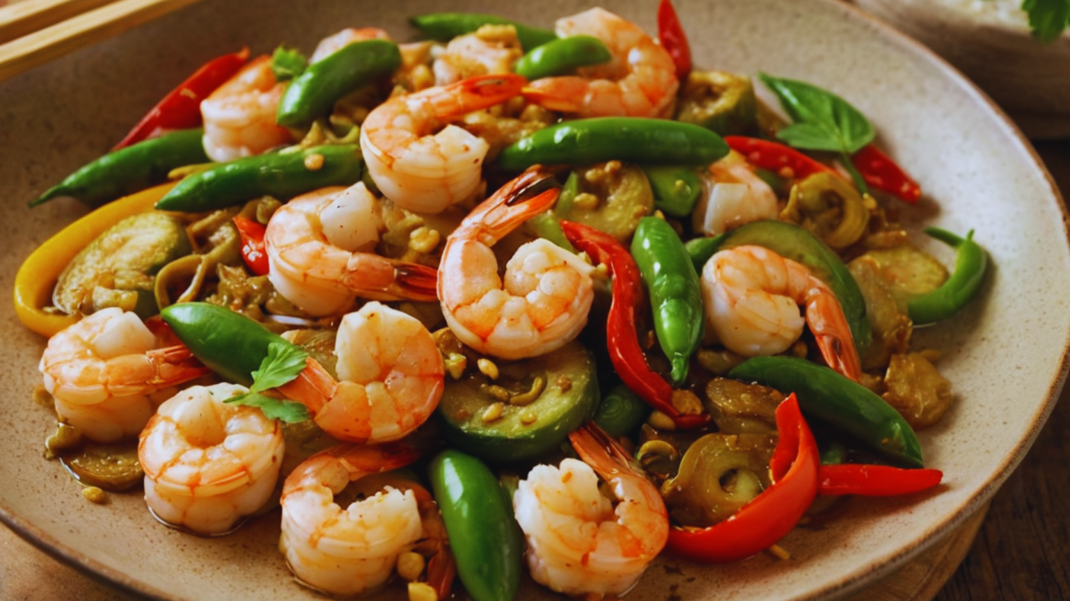 Garlic Shrimp Stir-Fry served in a wok or plate